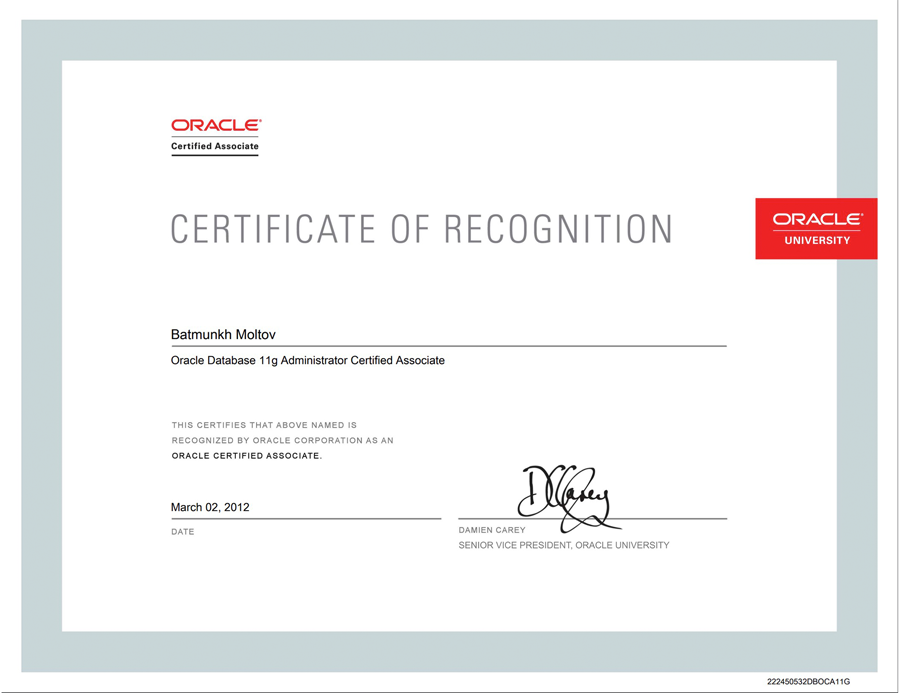 ORACLE CERTIFIED ASSOCIATE